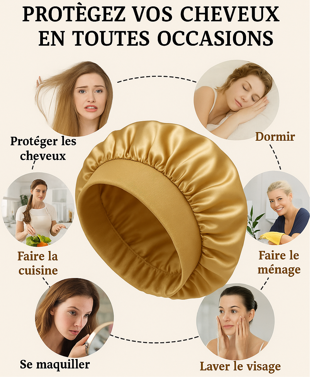 Bonnet de Nuit en Satin – Protection Élégante pour des Cheveux Doux et Soyeux